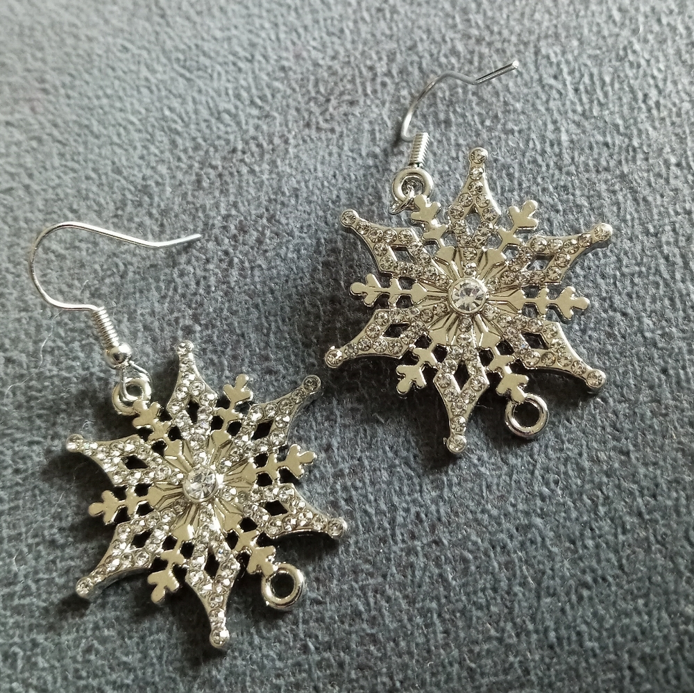 Hand Crafted Sterling silver statement snowflake Christmas winter earrings